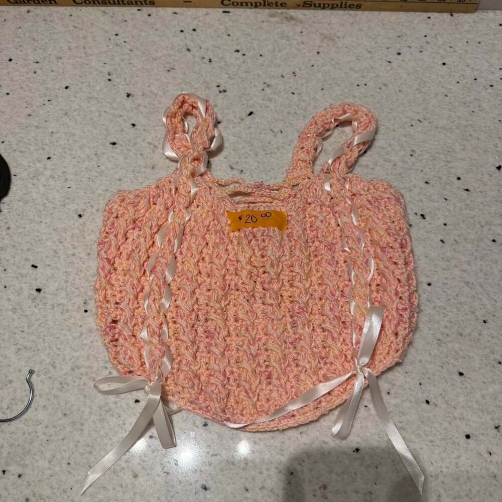 Handmade Pink Ribbon Crochet Corset Crop Top